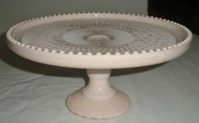 $55 • Buy Jeanette Shell Pink Milk Glass Cake Stand Pedestal Plate Beaded Edge 10  Vintage