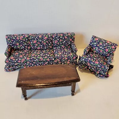 Vintage Dollhouse Miniature Floral Living Room Furniture Set Sofa Love Seat • $24.95