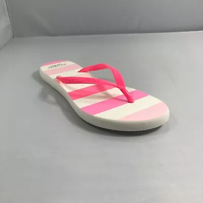 Victorias Secret Womens Flip Flops Medium Pink White Stripe Beach Pool Summer • $15.98