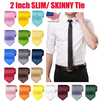 Neck Ties For Men Solid Slim Color Classic Neck Ties Necktie Wedding Formal US • $6.99