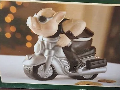 PIG On Motorcycle Cookie Jar Hog Biker Motorbike Ceramic Snack Treat Sunglasses • $24.50