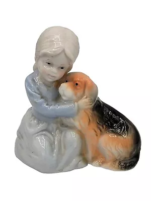 Girl Hugging A Dog Figurine Statue Puppy Love Porcelain Home Decor 4  Vintage • $9