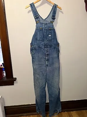 Vintage 50's Lee Jelt Denim Sanforized Bib Overalls Workwear Denim Repairs • $79.99