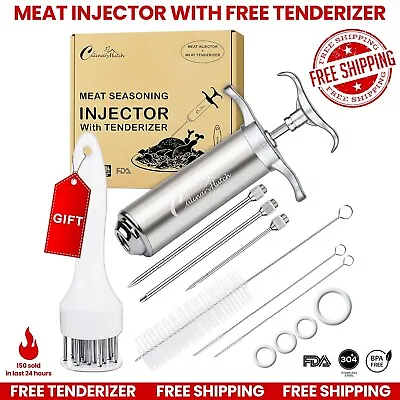 Food Marinade Meat Injector Kit Free Tenderizer 3 NeedlesBrushes Chicken BBQ • $21.49