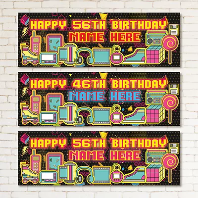 2 Personalised Birthday Banner 80's Theme Adults Party Poster Decoration • £3.69