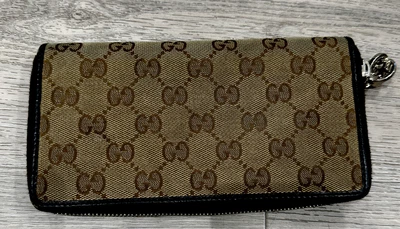 $100 • Buy Gucci Brown/Beige Guccissima Canvas Zip Around Wallet 363423 8610