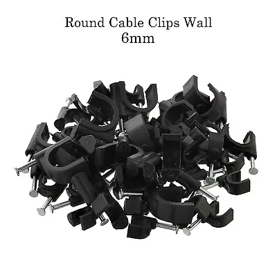 Round Cable Clips 100 X 6mm Black - CAT5e/CAT6 Wall Mounts Aerial Brick Outdoor • £2.55