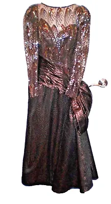 VTG 80s MIGNON ANNE MARIE GABALIS METALLIC SEQUINED GOWN DRESS~6 • $149