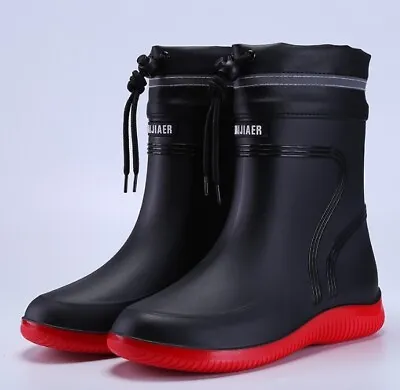 Mens Rain Boots Slip On Non-Slip Rubber Waterproof Ankle Rain Shoes  PT14610 • $23.90