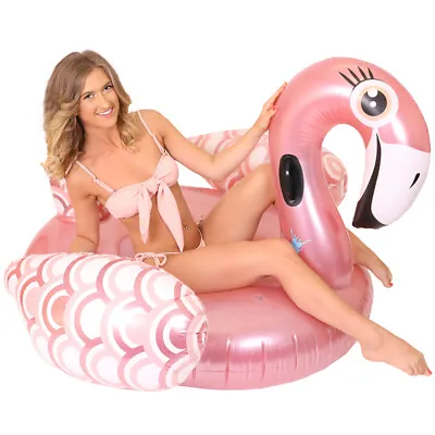 Giant 5ft Rose Gold Flamingo Fun Pool Float Summer Beach Holiday Lilo Swim  • £15.99