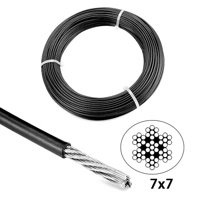 £1.72 • Buy Stainless Steel Wire Rope Cable 7x7 Black PVC Plastic Coated 1mm 1.2mm 1.5mm-6mm