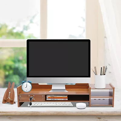 Wood Monitor Stand Riser Computer Desk Storage Shelf Organizer Holder Drawer • $31