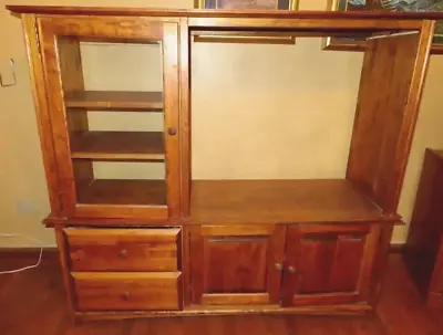 WOOD TV STAND WALL UNIT ENTERTAINMENT CENTER 55W X 50H X 20D_pick Up Only • $120