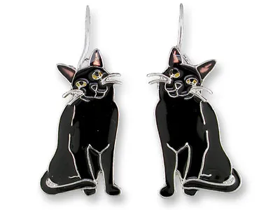 @ New ZARLITE Enamel Dangle Drop Earrings BLACK CAT Sterling Silver Plated ZARAH • $22.88