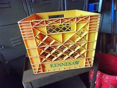 Vintage KENNESAW DAIRY PLASTIC MILK CRATE Yellow W/ Green Print 13 X13  VG ! • £32.92