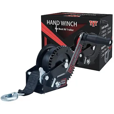 1600lbs Hand Winch Hand Crank Strap Gear Winch ATV Boat Trailer Heavy Duty Black • $39.99