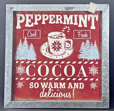 NWT RAZ Imports Metal Framed Wall Art  PEPPERMINT COCOA  Christmas Decor 16  • $16