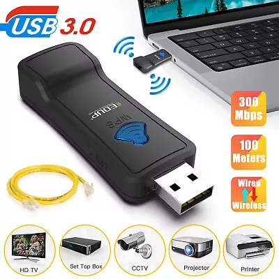 300Mbps Wireless WiFi To RJ45 Converter Adapter Ethernet Network Bridge Dongle • $16.48