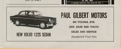 1965 Volvo 122S Sedan Paul Gilbert Motors Daytona Beach Vintage Print Ad • $11.99