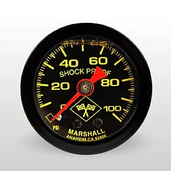 Marshall Fuel Pressure Gauge MNB00100; 0-100 Psi 1-1/2  Liquid Filled Blk/Yellow • $21.70