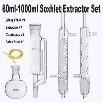 60ml - 1000ml Soxhlet Extractor Extraction Laboratory Flask Condenser Glassware • $67.96