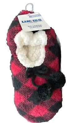 LUK EES Ballerina Slippers Socks By MUK LUKS Non Slip Size S/M (5-7) Red/Black • $11.89