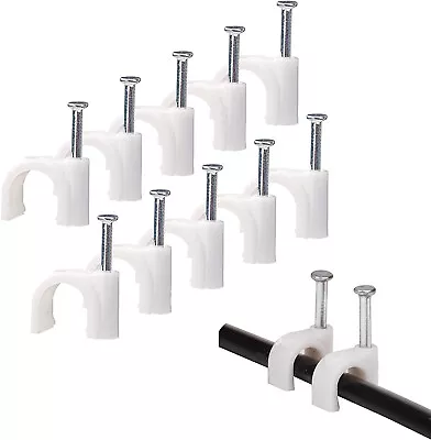 White Round Cable Clips For Wall Mounting Cables 12mm Pack Of 10 20 50 100 200 • £2.29