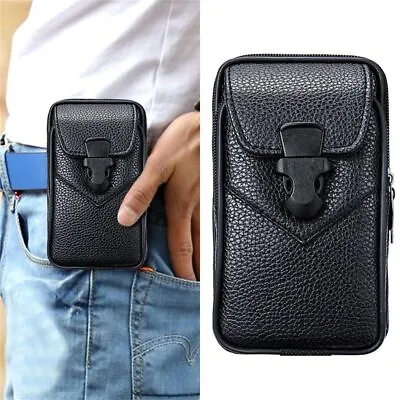 Men Retro Leather Mobile Phone Holder Belt  Bags Waist Pack Holster Pouch Wallet • £7.66