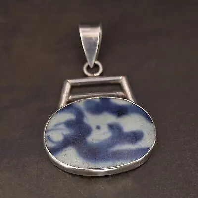 VTG Sterling Silver - SIGNED SE Ceramic Inlay Necklace Pendant - 10g • $2.99