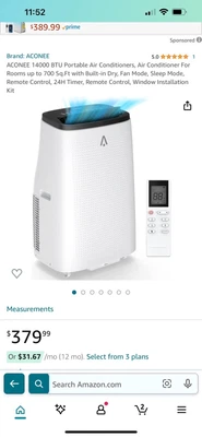 $100 • Buy 14000 BTU Portable Air Conditioner Cooler, 3-IN-1 Quiet AC Unit Dehumidifier Fan