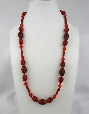 Vintage Venetian ( Murano ? ) Foil Glass Cherry Red Bead Necklace Art Deco • £14.99