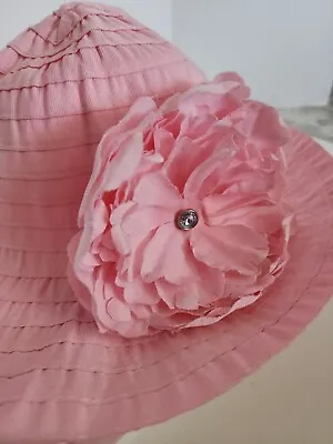 Mud Pie Girls Infant Wide Brim Bucket Hat Pink Flower 0-12 Months • $6.03