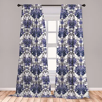 Flower Theme Microfiber Curtains 2 Panel Set Living Room Bedroom In 3 Sizes • $26.99