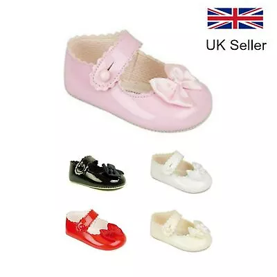 Girls Baby Shoes Patent Pram EARLY DAYS BAYPODS Bow – Christening Wedding Party • £10.99