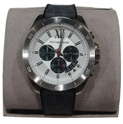 Michael Kors Brecken Black Gray PVC Silicone Silver Dial Men's Watch  MK8922 • $89.99