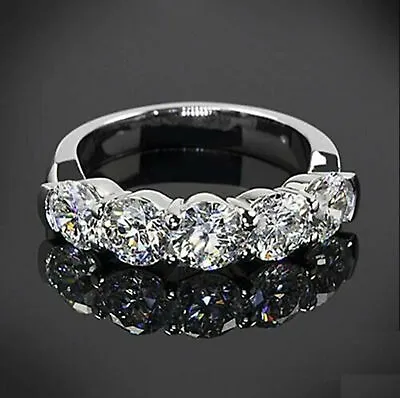 2.17 Ct Vvs1 White Round Moissanite Diamond Engagement Ring 925 Silver Size 7 • $0.99