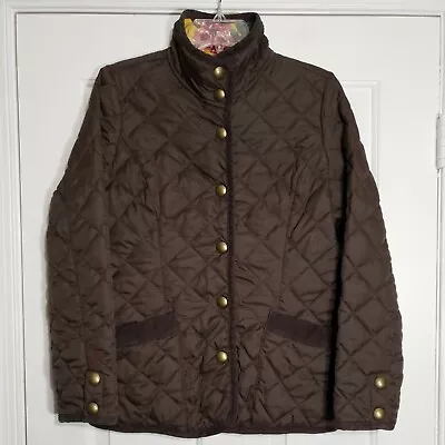 Joules Tom Joule Byland Saddle Brown Quilted Jacket Floral Lining US Size 8 • $59.99