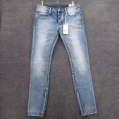 MNML Jeans Mens 33x33.5 Skinny Blue Stonewash Low Rise Ankle Zip Button Fly New • $24.99