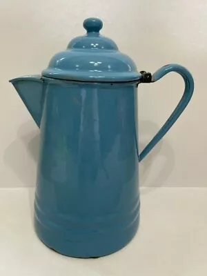 ANTIQUE  ~  Lg. 1920’s BABY BLUE COFFEE POT GRANITEWARE ENAMELWARE • $25