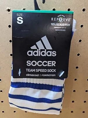 ADIDAS Team Speed OTC Soccer Socks White Blue Unisex Small Climacool Youth New • $12