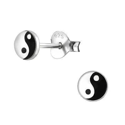 Yin Yang Round Sterling Silver 925 Small Stud Earrings Size 4mm • £7.99