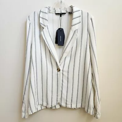 VERO MODA Jacket Womens Medium White Black Striped Linen Blend Blazer Unlined • $34.97