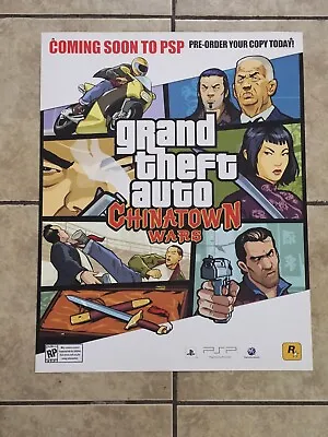 Rare GameStop Promo PS3 PSP GTA Chinatown  Wars Sign/Poster 2009 Mancave 22 X 28 • $84.30