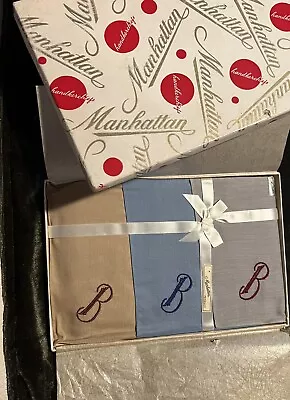 Vintage Manhattan Men's 3 Monogrammed Handkerchiefs Original Box • $29