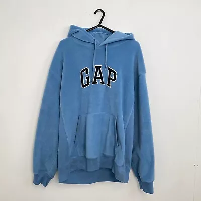 Gap Retro Spellout Fleece Hoodie Mens Size M Unisex Oversized Blue Pullover Logo • £23.99