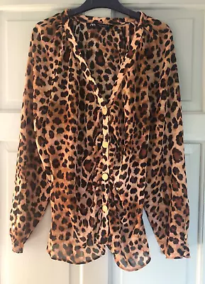 Sheer ZARA Leopard Animal Print Chiffon Shirt Top Blouse M 10 12 14 BNWOT • £13.99