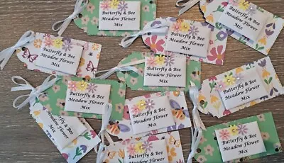 Party Bag Seed Packs -Flower/Bee/Butterfly Card X 12 -  7.5x3.5 Cm • £6