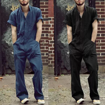 Men Fashion Zipper Short Sleeve Jumpsuit Romper Workwear Overalls Trousers Pants • $29.96