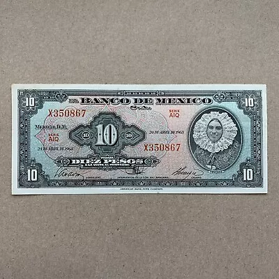 1963 Mexico 10 Pesos Banknote Tehuana Currency Mexican Paper Money • $19.95