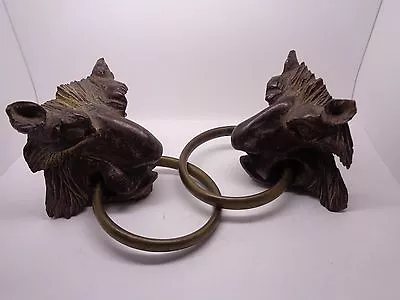 £159.99 • Buy Vintage Pair Gothic Gargoyles Wooden Carved Black Forest Metal Hoops